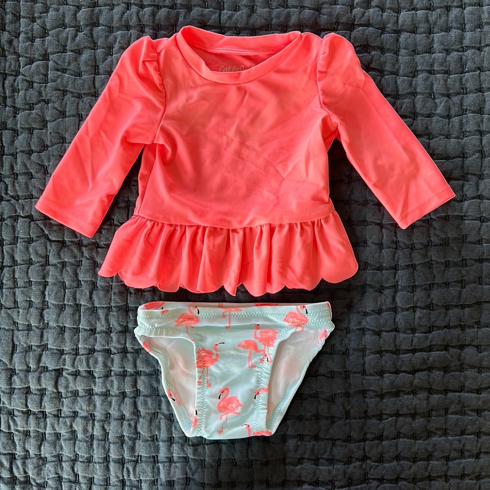 Bikini with rash guard. Cat and Jack brand. Size 3-6 months.